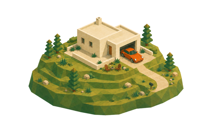 A colorful isometric home on a hill