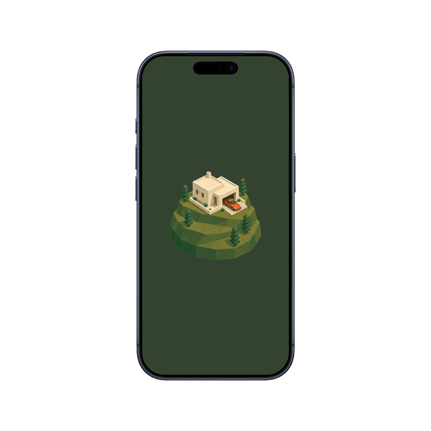 Living on a Hill colorful isometric wallpaper displayed on an iPhone