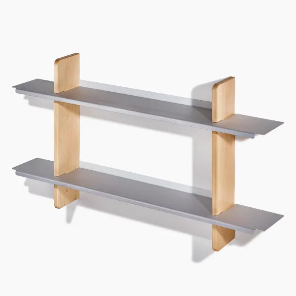 Grovemade wall shelves with wood supports and metal shelving