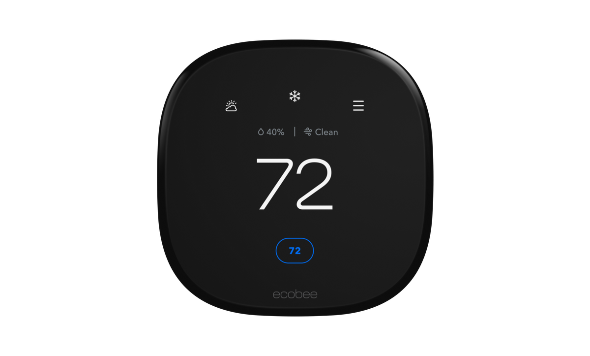 Ecobee Smart Thermostat Premium showing 72 degrees on its display