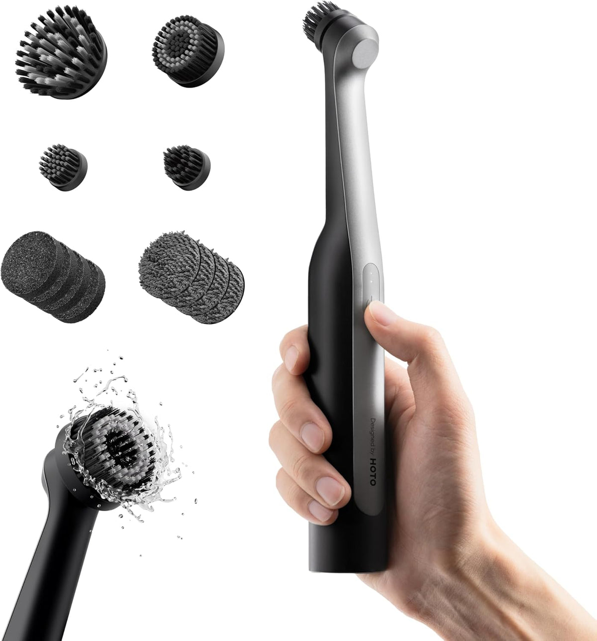 HOTO Wand cordless spin scrubber with replaceable heads