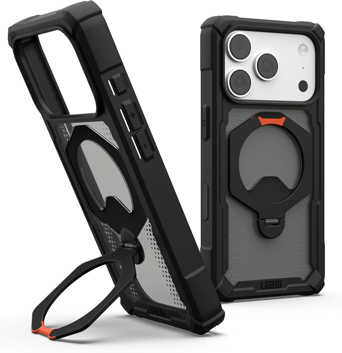 UAG Plasma XTE 360 case with kickstand for iPhone 18 Pro and 17 Pro in Black/Orange