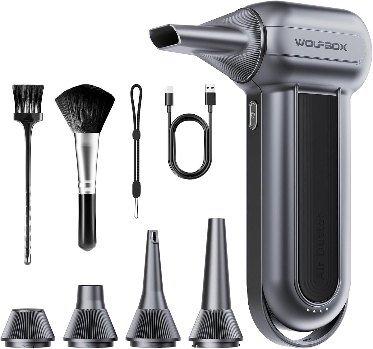 WOLFBOX MF100 electric air duster and accessories