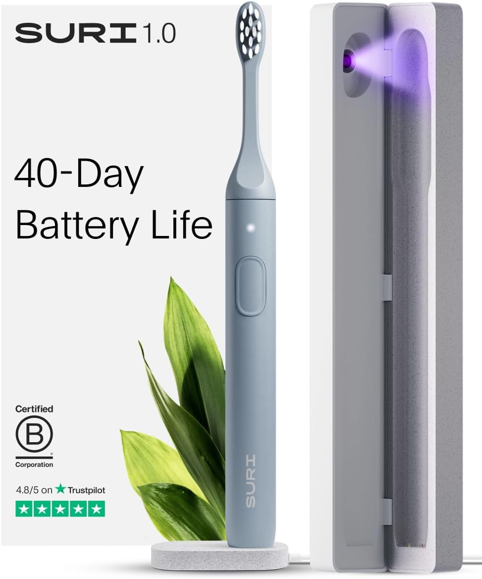 Blue SURI toothbrush with UV cleaning travel case
